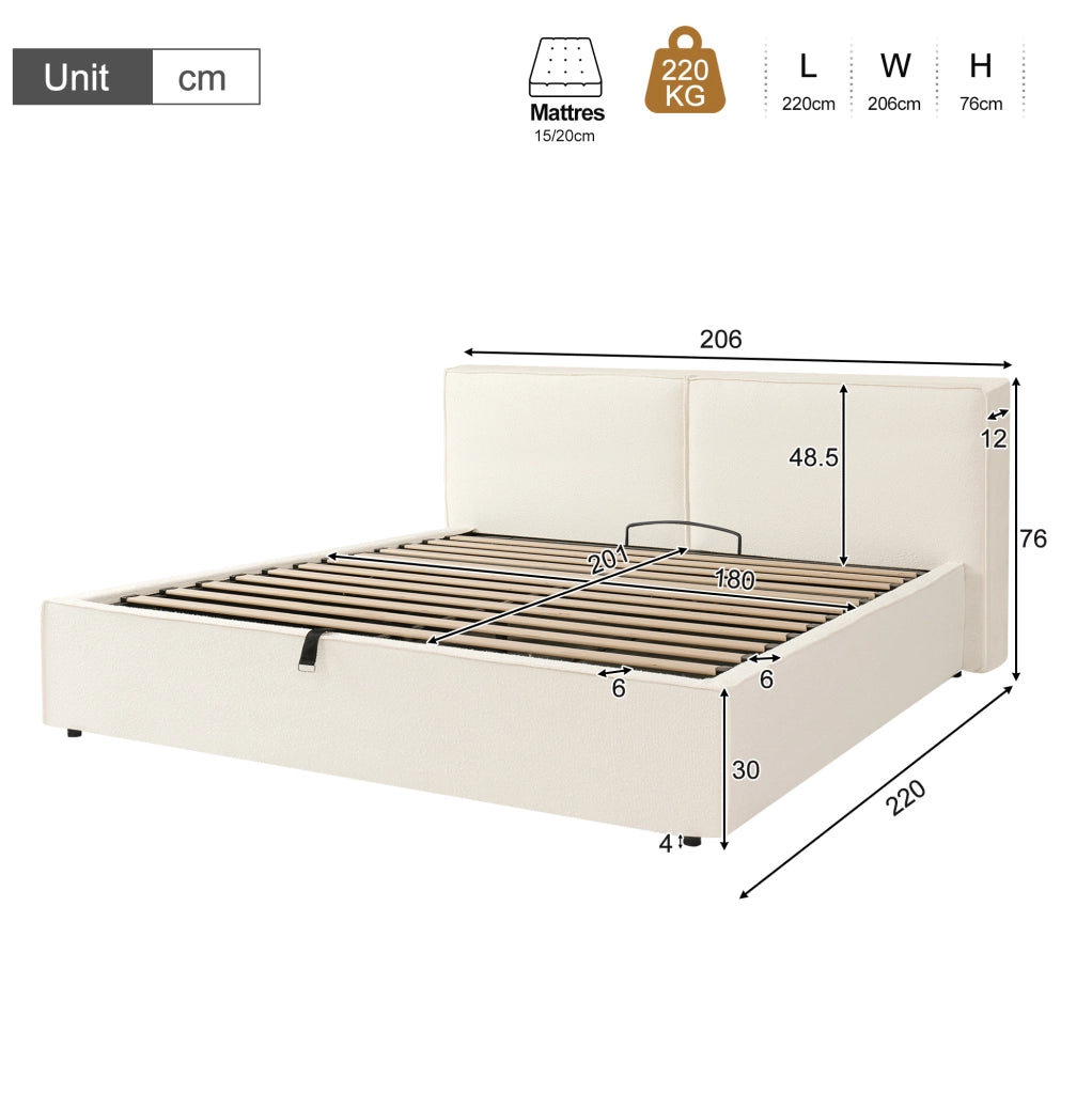 Letto matrimoniale imbottito 180x200 cm con contenitore idraulico