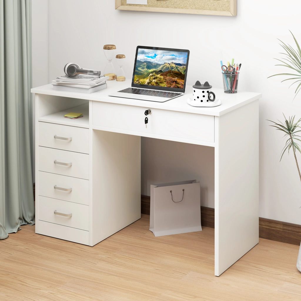 Scrivania in Legno con 2 Cassetti ¨C zephmum ¨C 110x50x76cm Bianco