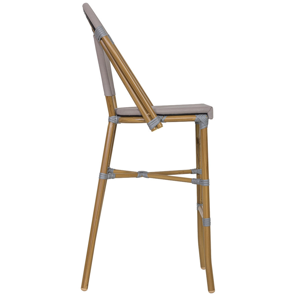 Sgabello alto grigio con sgabellino in rotin, 47x56x116 cm