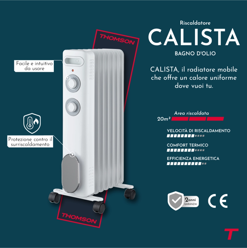 Radiatore portatile a olio bianco Thomson CALISTA 2000W