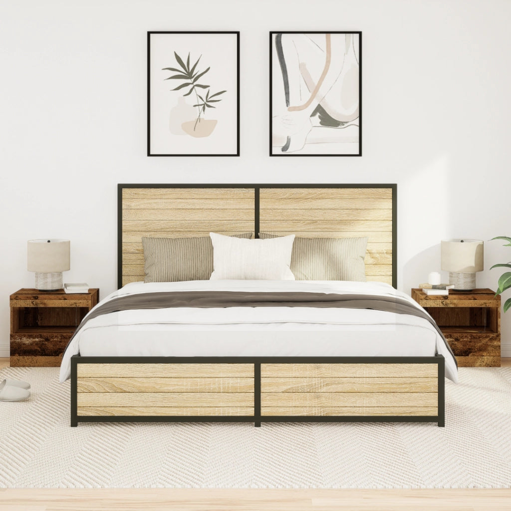 Armadi Laterali  con Luci LED 2 pezzi Legno Vecchio 50x40x45 cm