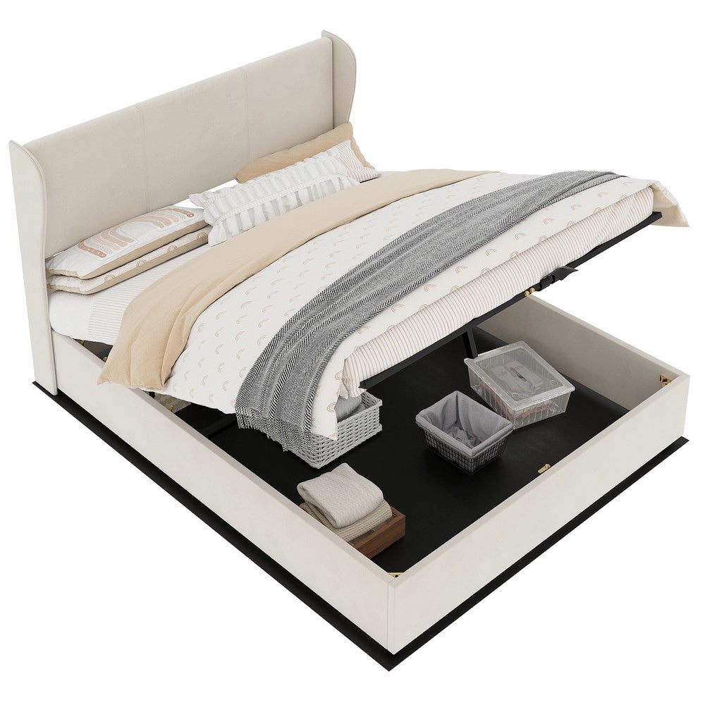 Letto Contenitore Imbottito con Alzata Idraulica ¨C MINIMAL ¨C Beige 160x200