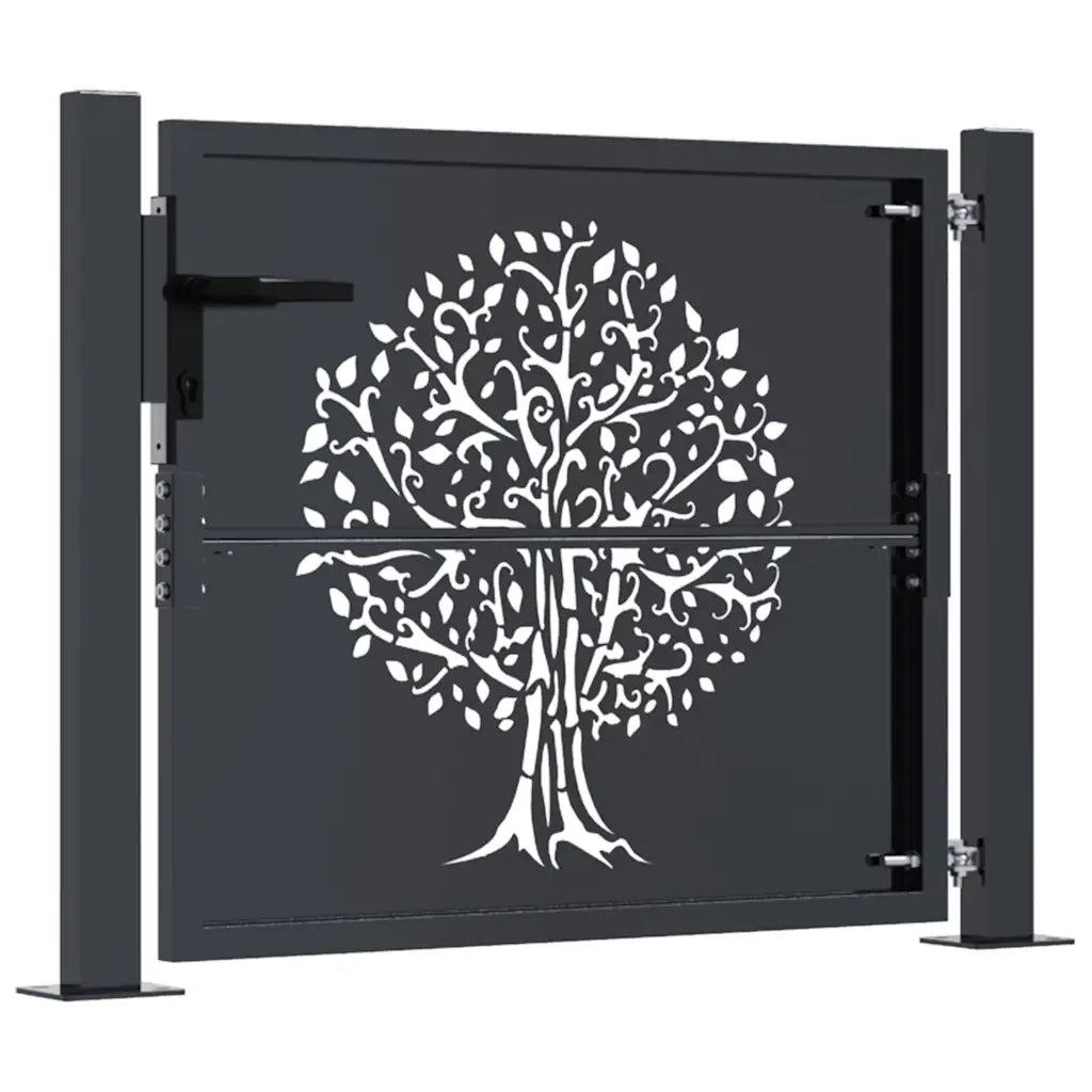 Cancello da giardino antracite 100x100 cm in acciaio con design ad albero 153155