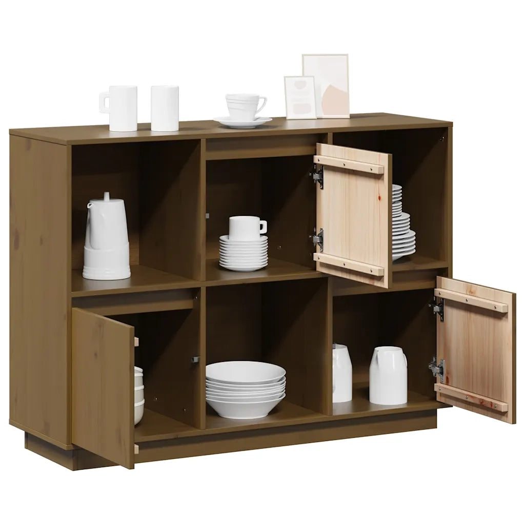 Credenza Marrone Ambrato 110,5x35x80 cm Legno Massello di Pino 814357