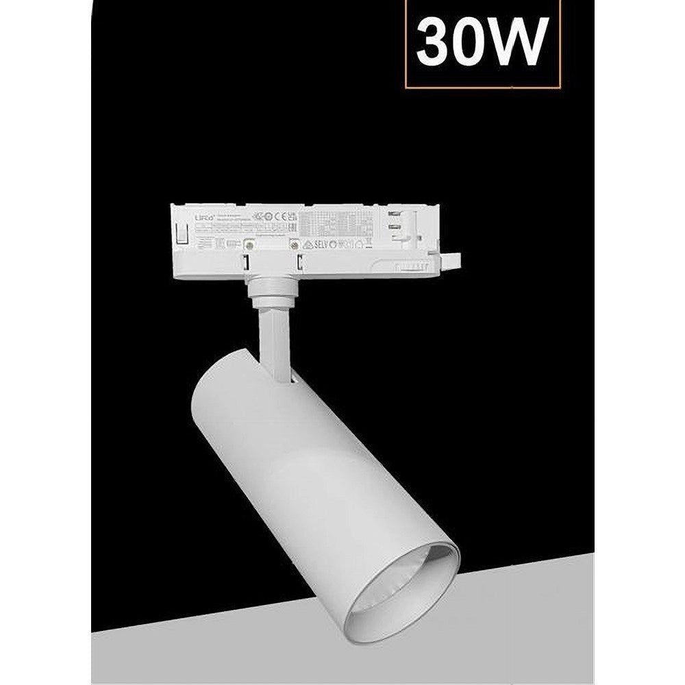 Trade Shop - Faretto Led 30 W Binario Track Trifase Faro Luce 4000k Ip20 Nero Bianco Pt4-30w -