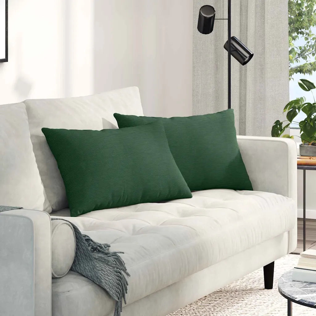 Cuscini da Divano 2 pcs Verde Scuro 60 x 40 cm Tessuto in Cords
