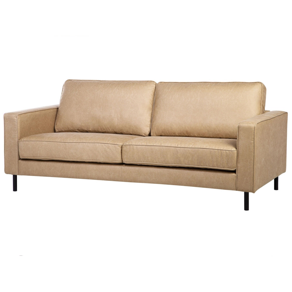 Divano Beige Ecopelle 3 Posti Gambe In Metallo Schienale Imbottito Minimalista Moderno