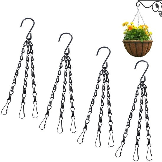Catena a pendenti per piante 4-segmenti, catena per vaso, catena per piante a tre fili, catena metallica per appendere, catena a pendenti per vasi fiorali, gabbie per uccelli, lanterne in nero