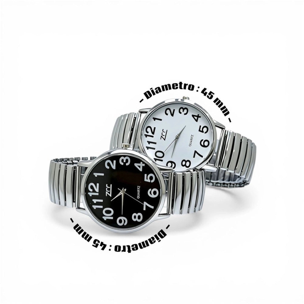 Trade Shop - Orologio Da Polso 45 Mm Acciaio Sportivo Quadrante Nero Grande Cinturino Elastico -