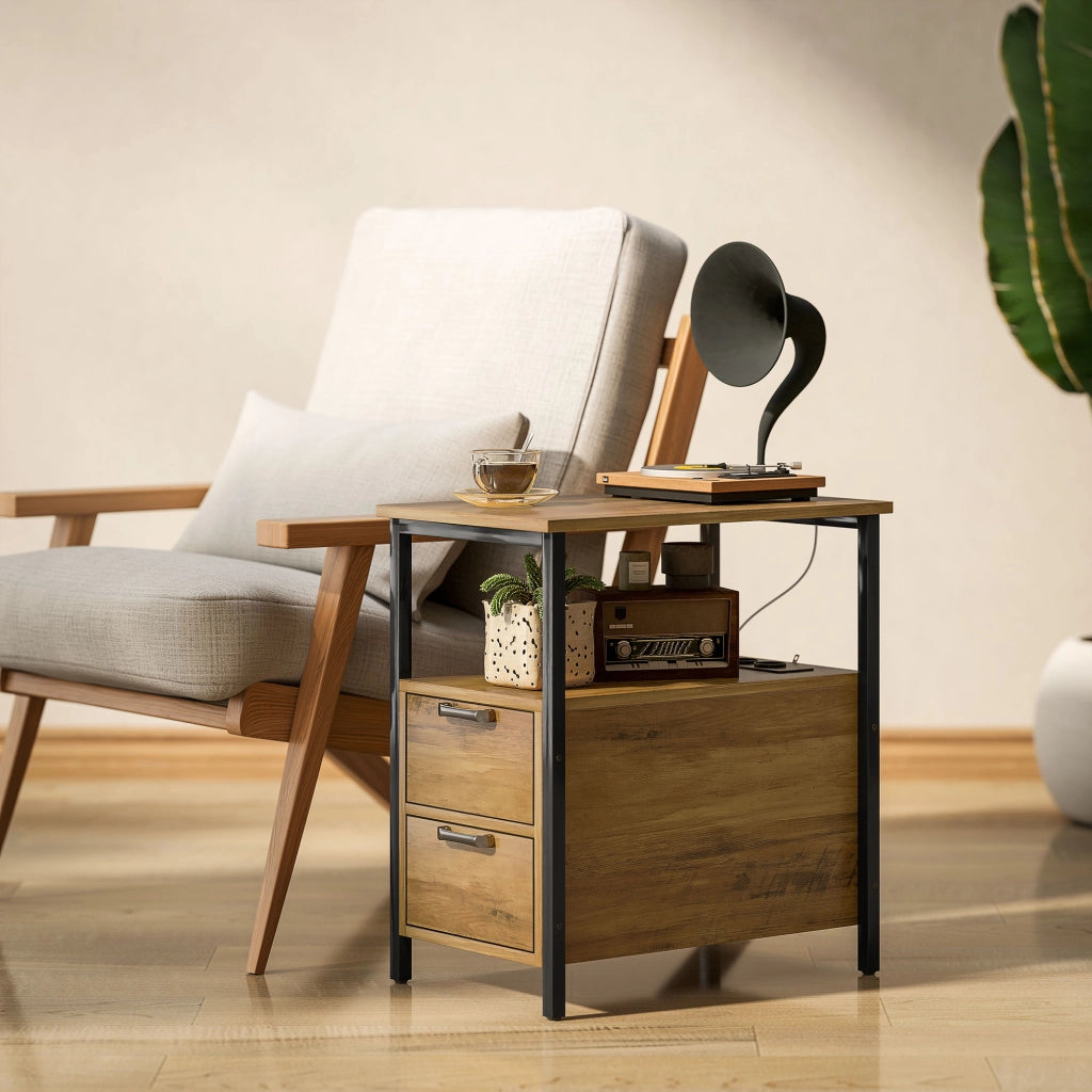 Tavolino da salotto con 2 prese USB e 1 presa Type C ¨C zephmum ¨C Legno naturale