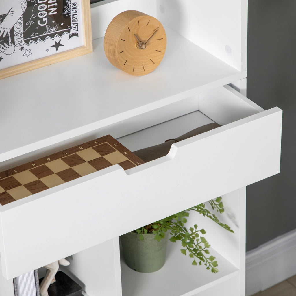 Libreria in Legno con 1 Cassetto e 9 Scomparti ¨C zephmum ¨C 60x26x158 Bianco