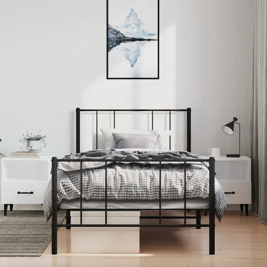 Giroletto con Testiera e Pediera Metallo Nero 100x190 cm 352492