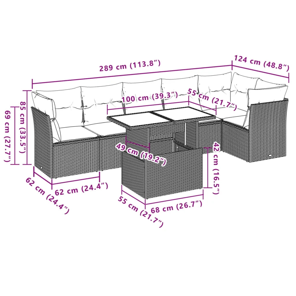 Set Divani da Giardino 7 pz con Cuscini Marrone in Polyrattan 3266603
