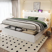 LETTO contenitore 180x200 cm in legno bianco con testiera imbottita e USB