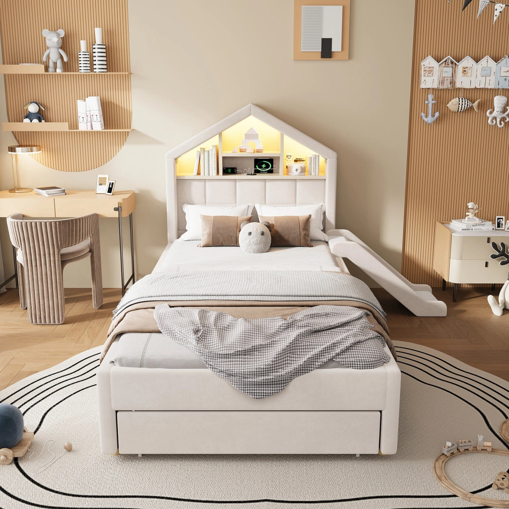 letto per bambini velluto beige 156 x 214 cm