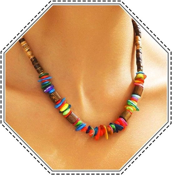 Accessori per donna in legno con catenine colorate - Accessori di moda artigianali