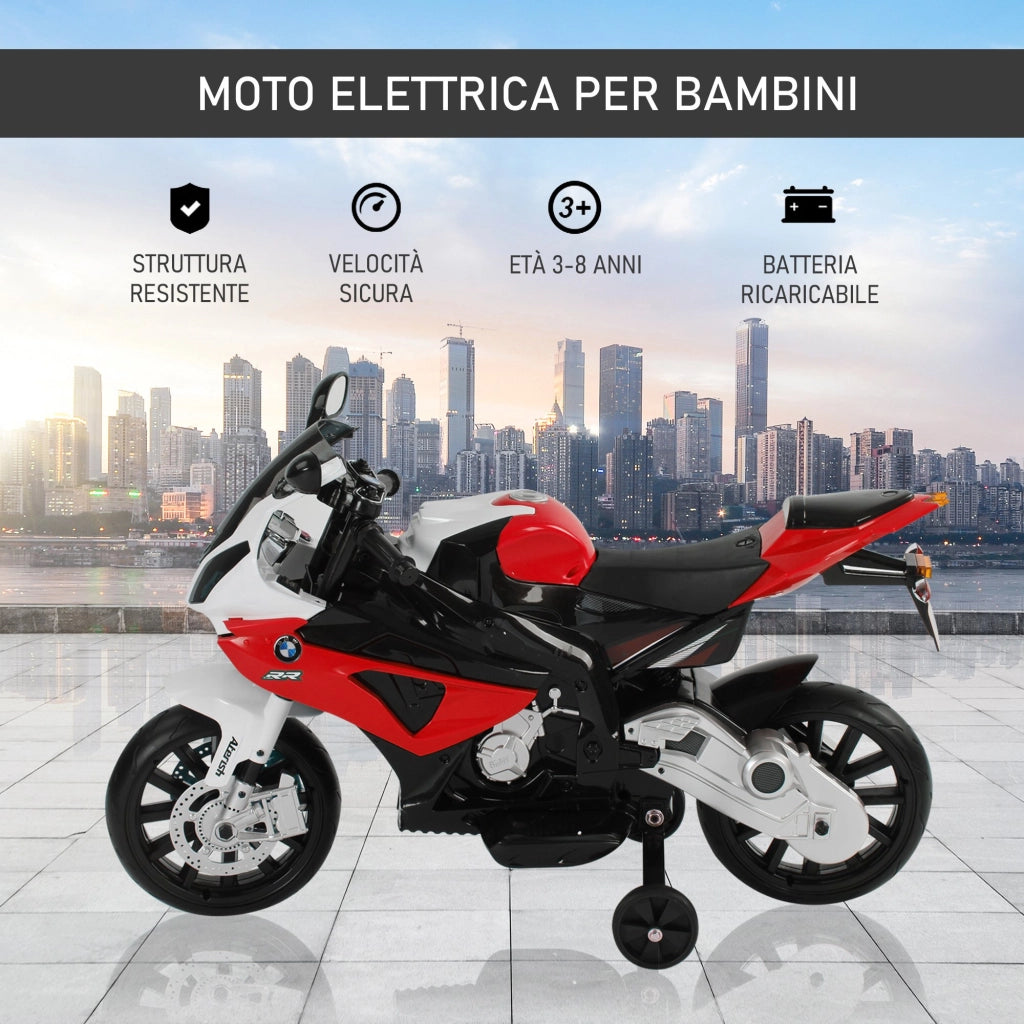 EasyComfort Moto Elettrica per Bambini 3-8 Anni con Licenza BMW, Batteria 12V, Rotelle e Luci, 110x47x69 cm