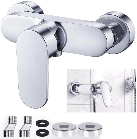 Douchekraan a doppia maniglia - Mengkraan per doccia - Set per doccia con montaggio a muro - Zinklegering - Finitura in acciaio inox - Regolazione flessibile
