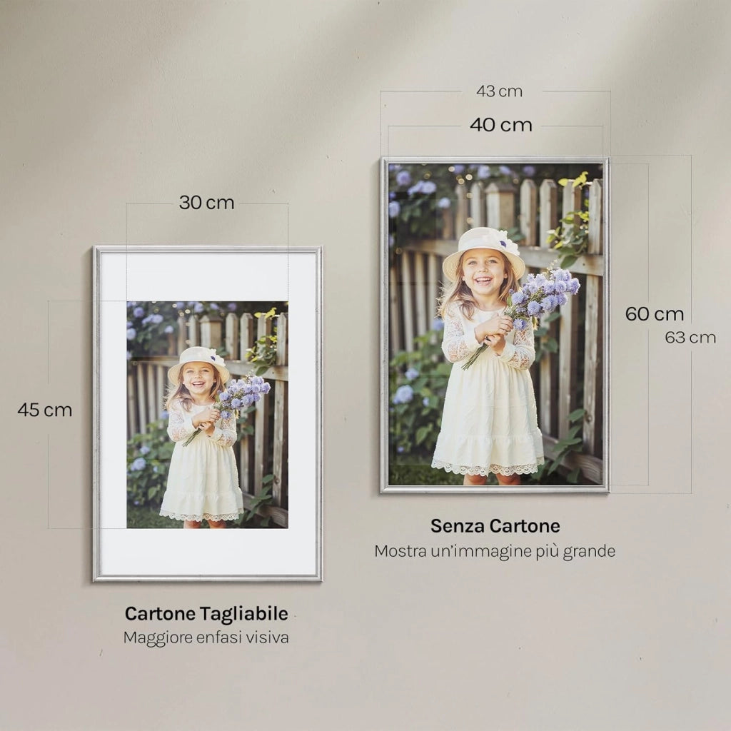 Set di 5 Cornici Foto 40x60 cm con Passepartout, Portafoto da Parete e Tavolo, Verticale o Orizzontale, in Legno Massiccio, Argento