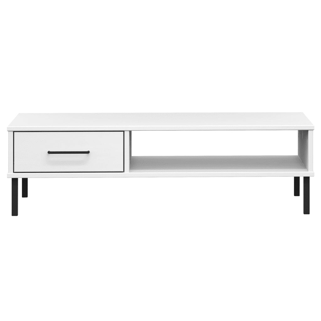 Tavolino Salotto Gambe Metallo Bianco Legno Massello Pino OSLO 351038