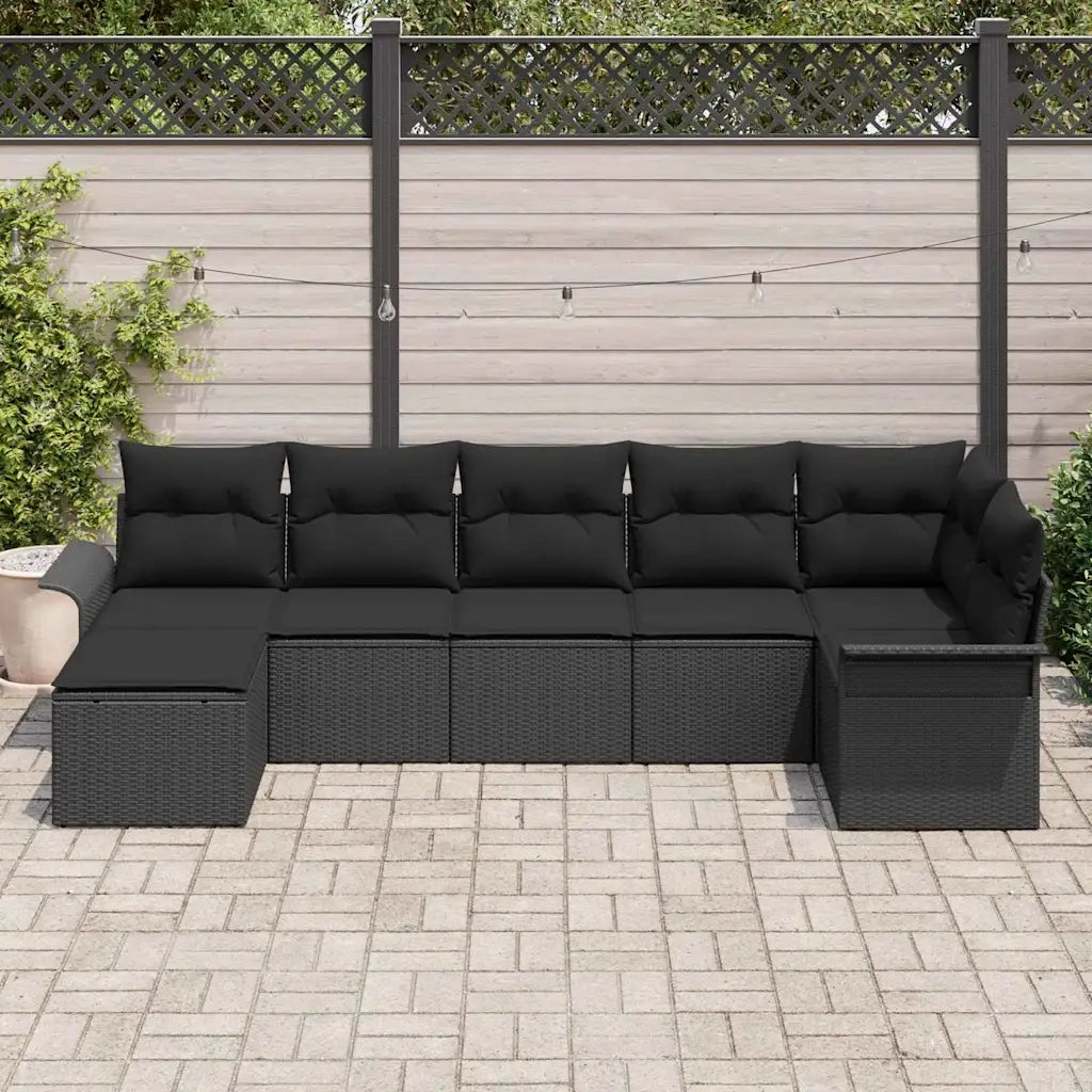 Set Divano da Giardino con archiviazione 7 pcs Nero polyrattan