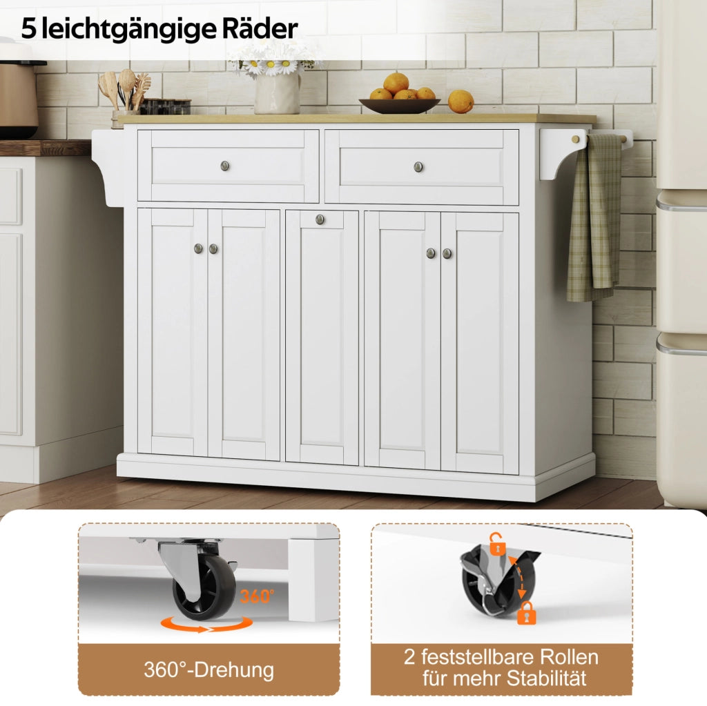 Isola da cucina mobile MDF con piano pieghevole e cassetti