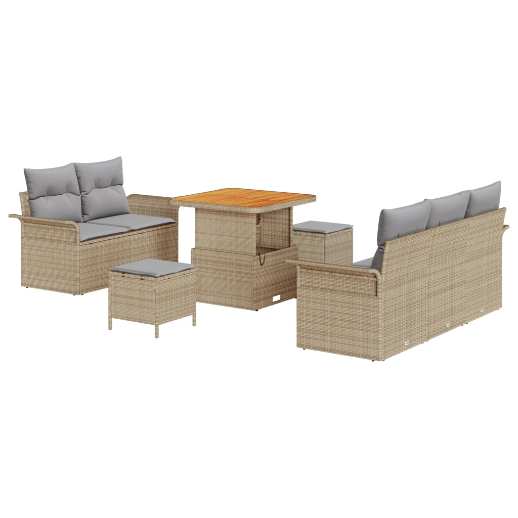 Set da Giardino  8 Pezzi con Cuscini Beige Rattan Sintetico Acacia