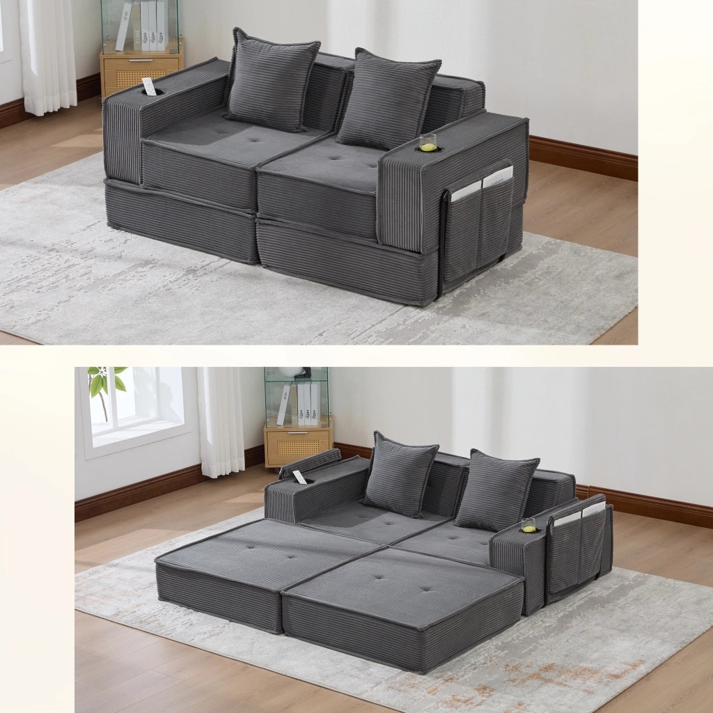 DIVANO Modulare 162x78x66 cm in velluto a coste grigio scuro