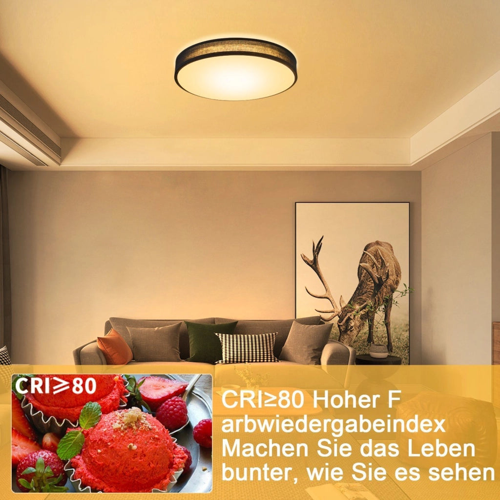 ZMH Lampada da soffitto plafoniera LED moderna paralume rotondo tessuto 30cm