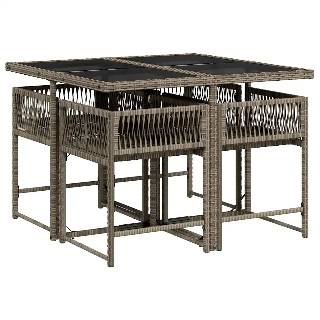 Set da Pranzo da Giardino 5 pz | Set Salotto da Giardino con Cuscini in Polyrattan Grigio