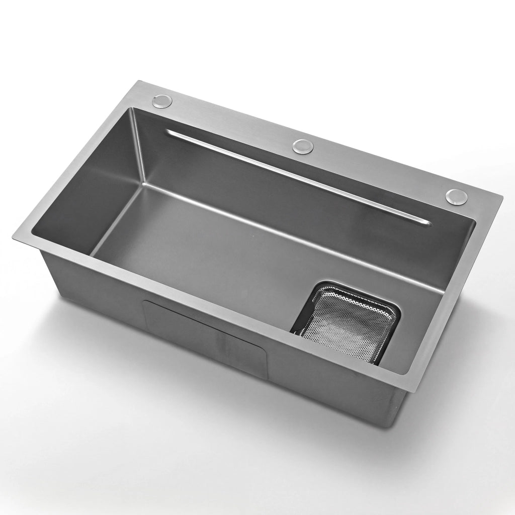 Lavello da cucina da incasso in acciaio inox PVD 75x45 cm con tagliere e doppio filtro