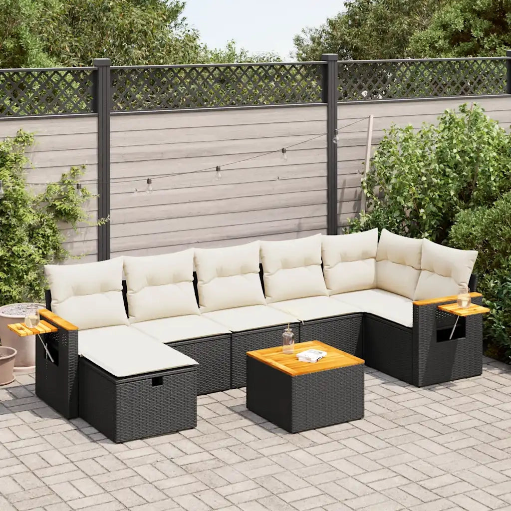 Set Divani da Giardino con Cuscini 8 pz Nero in Polyrattan
