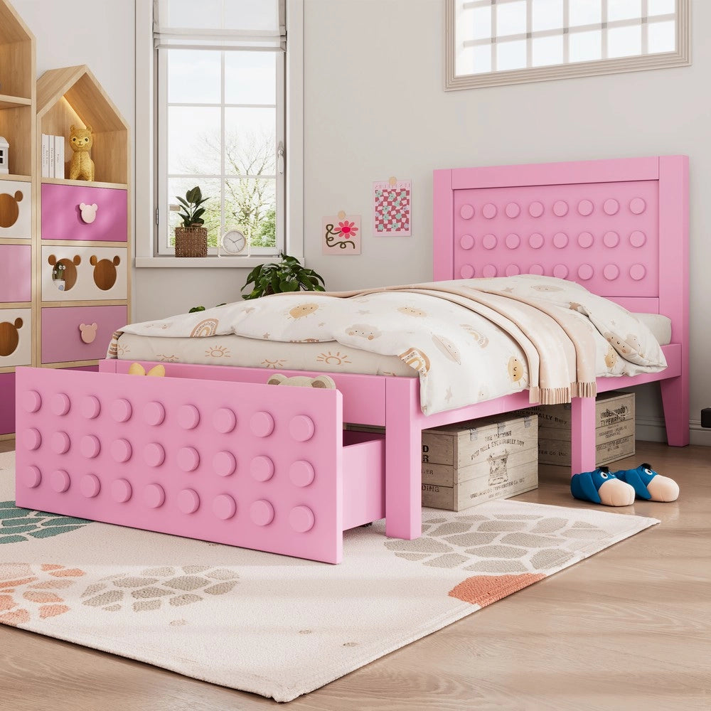 Letto Singolo con Cassetti e Contenitore ¨C MINIMAL ¨C Massello Rosa 90x190