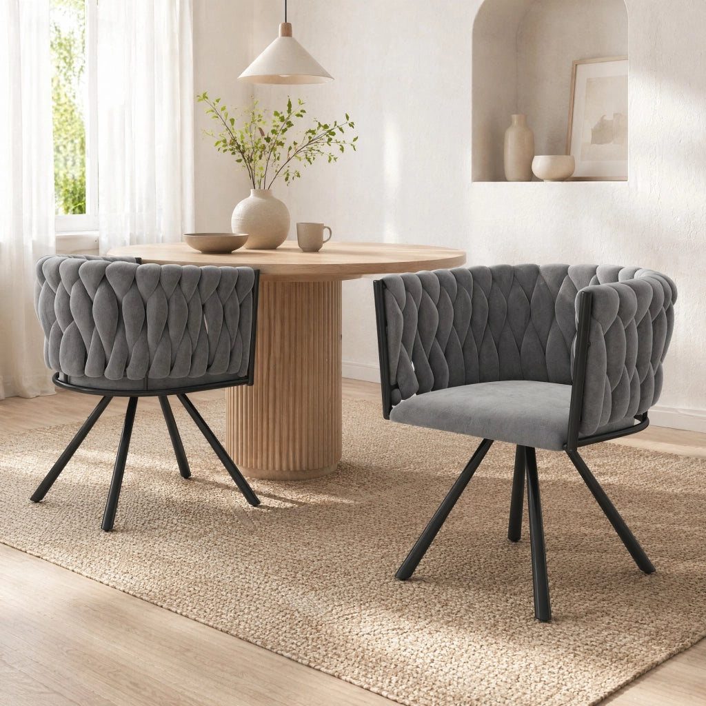 SEDIE Girevoli in Velluto Grigio Set da 2 con Struttura in Metallo