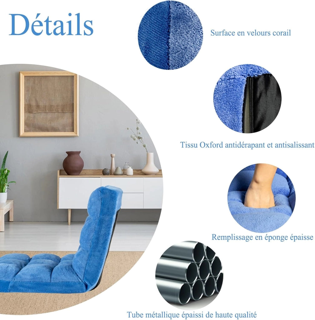 Sedia da pavimento con schienale regolabile, divano da pavimento pieghevole, poltrona da pavimento imbottita, sedia da meditazione per casa e ufficio (blu)