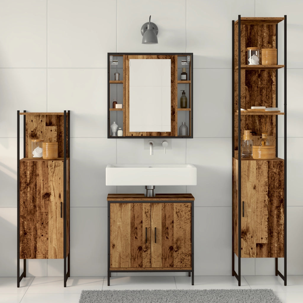 Set di Mobili per il Bagno da 4 Pezzi Legno Rustico Legno Ingegnerizzato