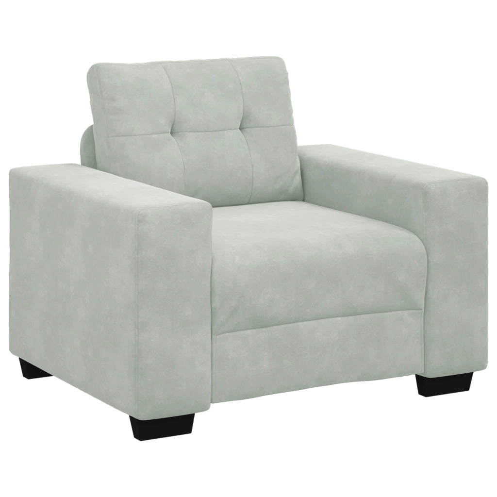 Set Divano a 3 Pezzi con Cuscini Velluto Grigio Chiaro