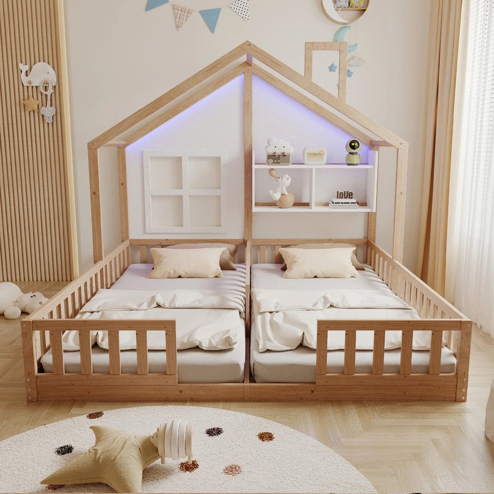 Casetta Letto Bambini in Legno con LED ¨C Xylo ¨C 90x200, Rete a Doghe, Scala
