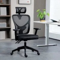 Sedia da Ufficio Ergonomica con Altezza Regolabile, Supporto Lombare e Poggiatesta, 66x61x106-116cm Nero