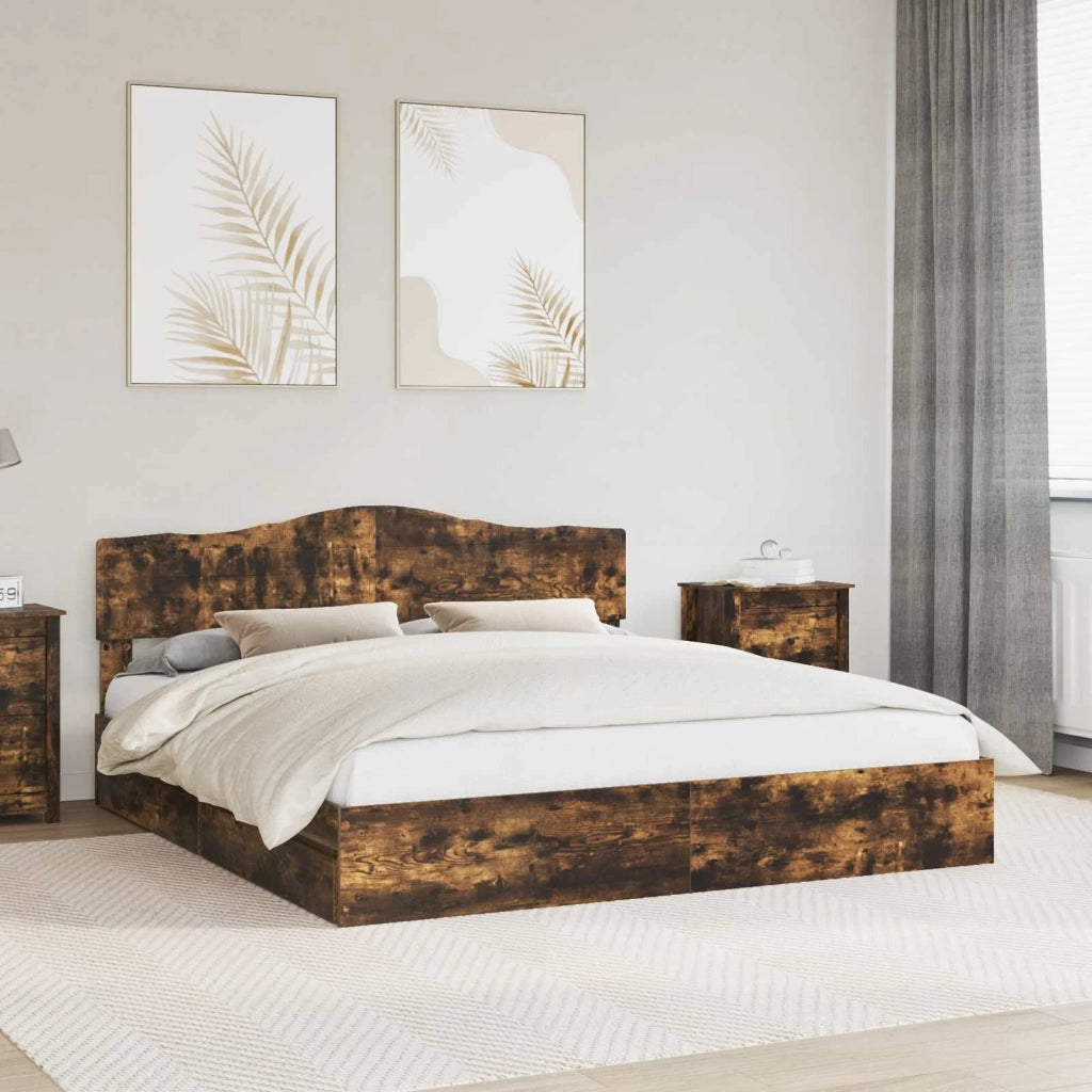Letto con Contenitore con testiera Rovere fumé 180 x 200 cm