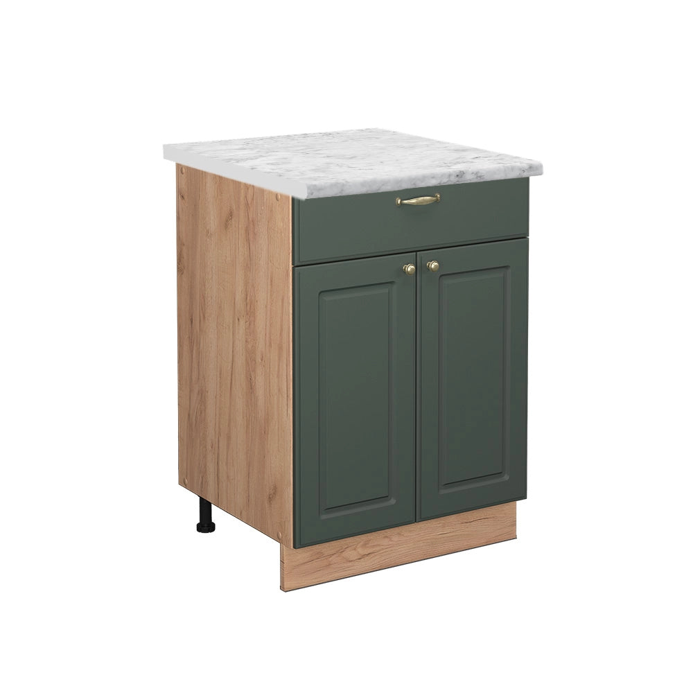 Mobiletto base per cucina Fame-Line Verde-oro rustico/Rovere dorato 60 cm con cassetto, PL Marmo Vicco