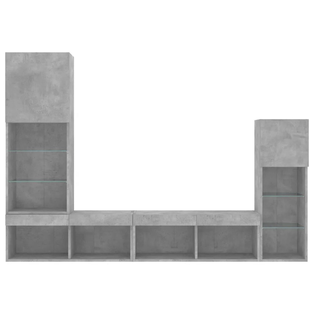 vidaXL Mobili TV a Muro con LED 4pz Grigio Cemento Legno Multistrato