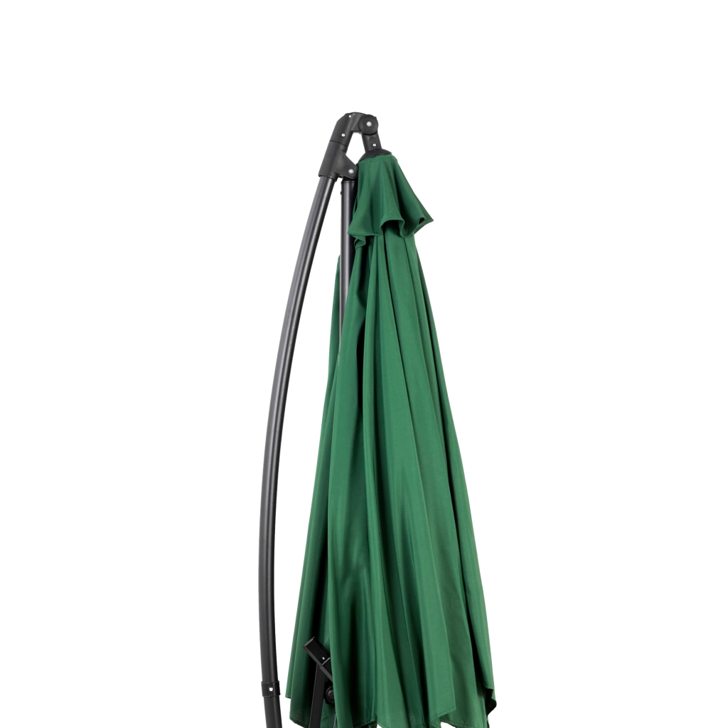 Ombrellone decentrato 10 ft con inclinazione regolabile; tessuto poliestere verde scuro; struttura in acciaio