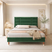 DESMIU Letto Matrimoniale 140 × 200 cm con Testiera Imbottita e Spazio Sottoletto, senza Materasso, Velluto Verde