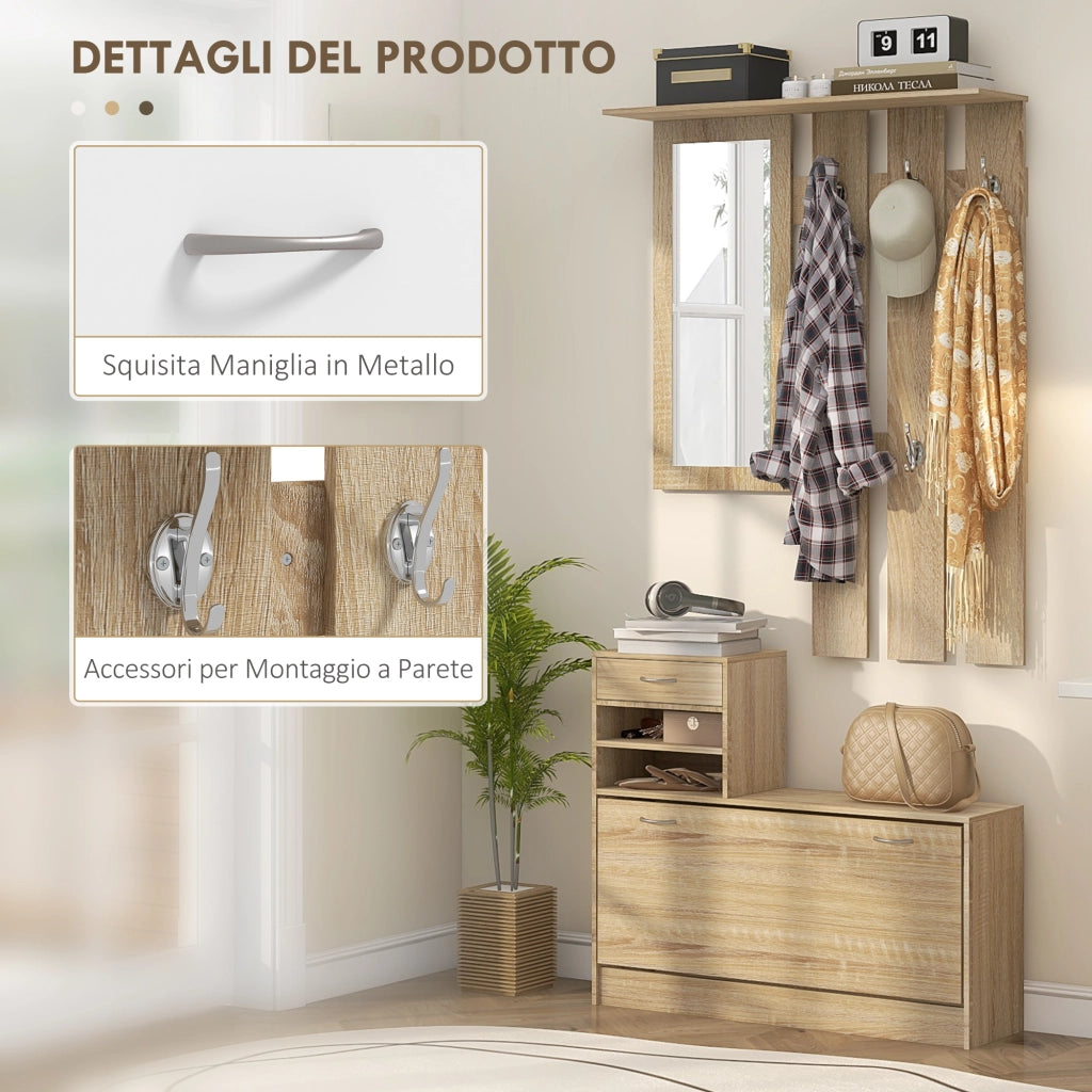 Scarpiera con Appendiabiti e Specchio ¨C zephmum ¨C Legno Quercia 90x10x91 cm