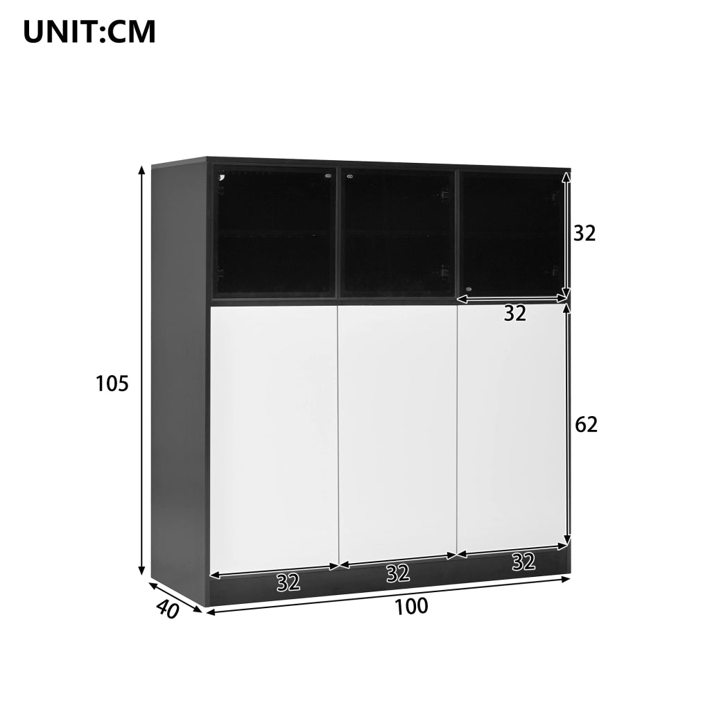 Credenza contenitore con luci LED, 6 ante e 14 scomparti, 100 x 40 x 105 cm, nero e bianco