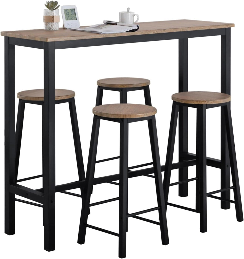 Set Tavolo da Bar Alto con 4 Sgabelli - Tavolo Salvaspazio per Cucina Piccola e Balcone, Stile Industriale Moderno - Tavolino Alto da Esterno per Giardino o Terrazzo Nero OGT22-SCH