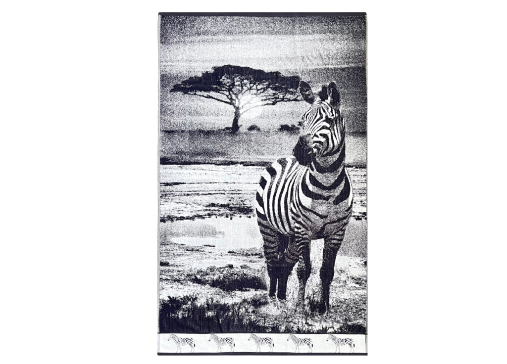 Telo Mare Jacquard Spugna Asciugamano Spiaggia Disegno Zebra Sunset KR - Telo Mare - Black-White
