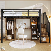 Letto a Soppalco con Armadio e Scrivania ¨C Xylo ¨C Struttura in Metallo, Nero, 90x200