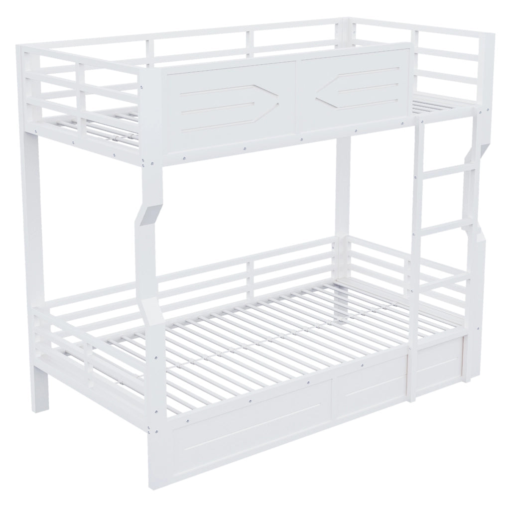 Letto a castello con scala dritta e LED 90x200 cm in MDF e metallo; bianco